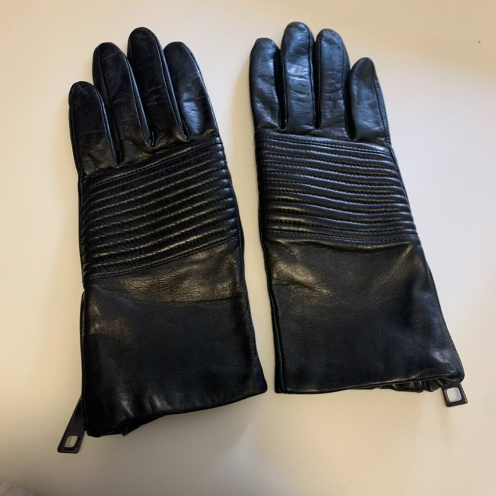 VINTAGE Italian Leather Moto Gloves Women's Black Zipper Driving - Size 7